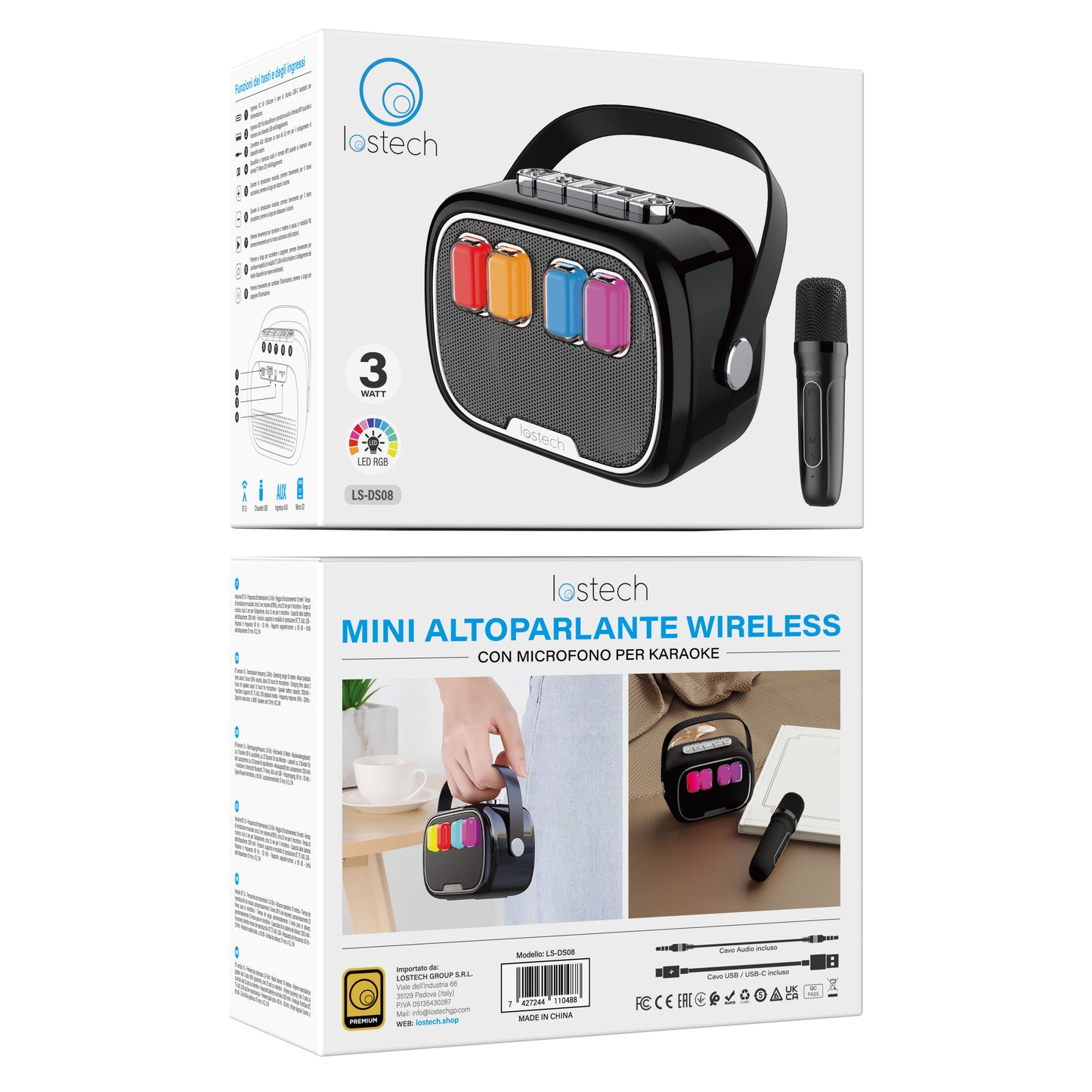 LOSTECH PREMIUM LS-DS08 MINI ALTOPARLANTE WIRELESS 3W CON MICROFONO PER KARAOKE