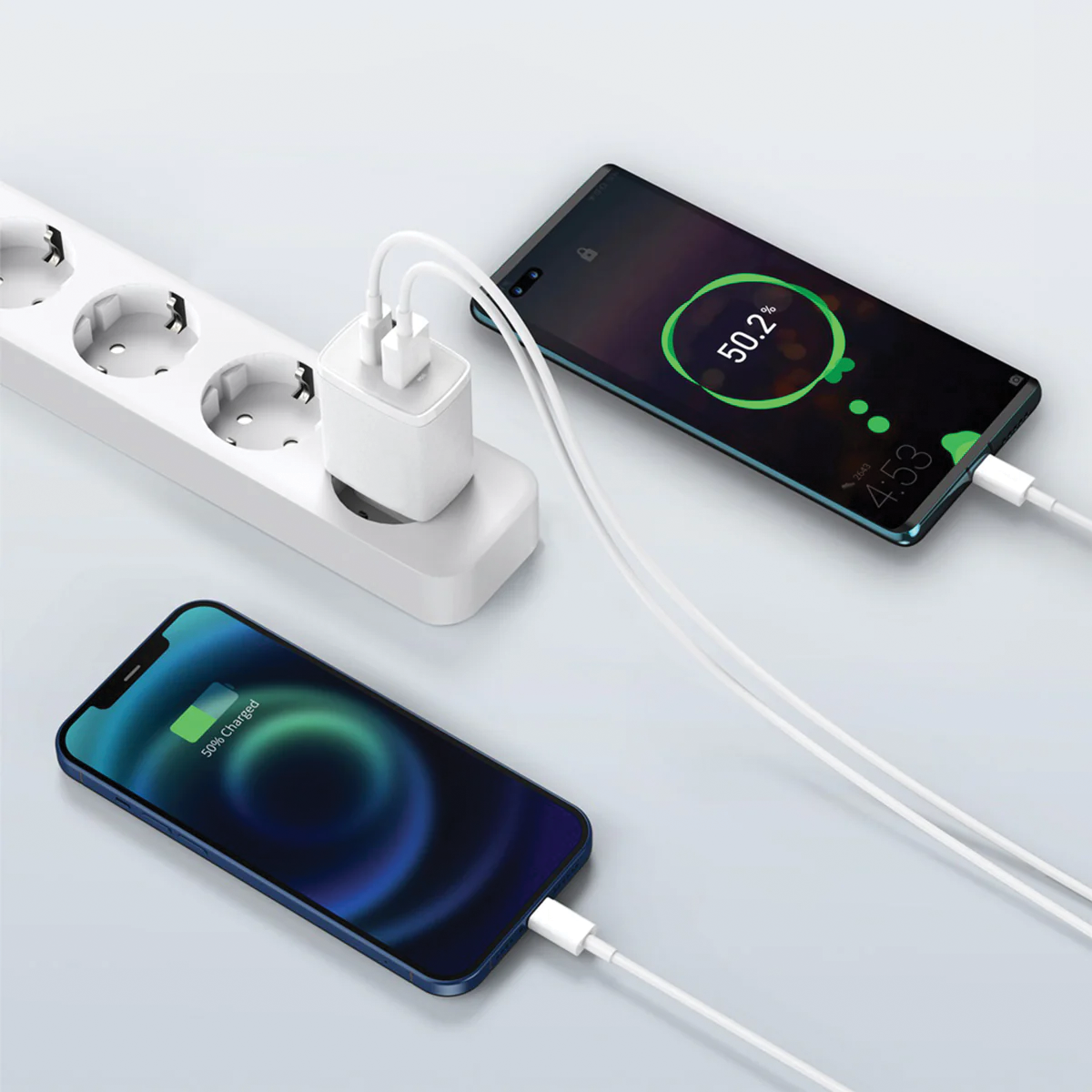 LOSTECH PREMIUM LS-NC57 CARICATORE GaN 45W CON USB-C E USB-A E CAVO USB-C/USB-C - BIANCO
