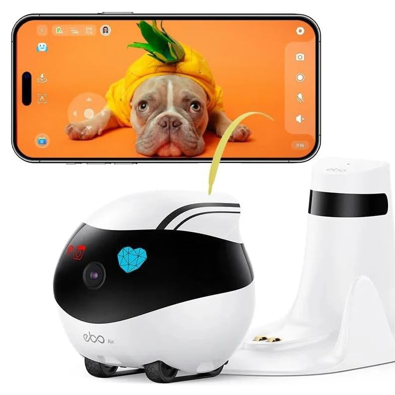 Enabot EBO AIR Telecamera per bambini e animali domestici 1080P, funzione AI intelligente, connettività Wi-Fi, visione notturna, auto-crociera, auto-ricarica, rilevazione del movimento, audio a 2 vie
