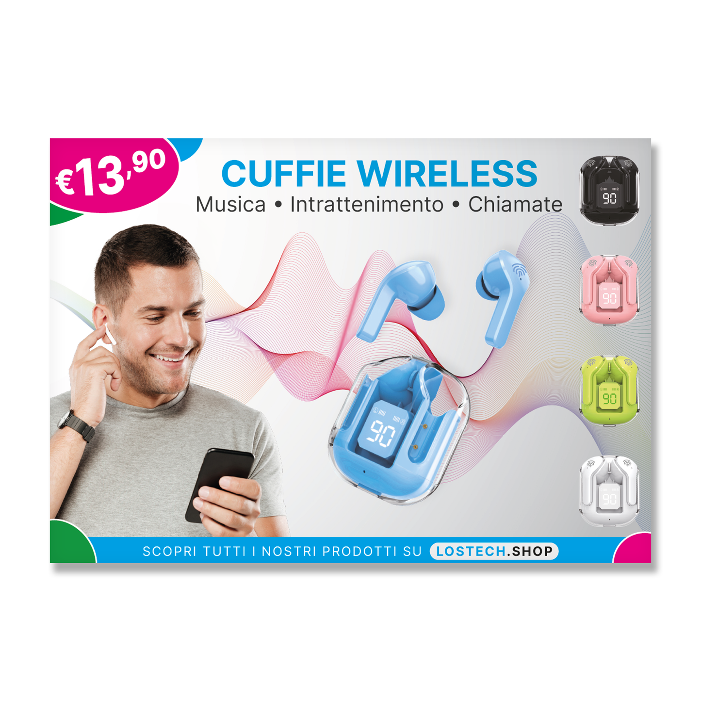 LOSTECH ESPOSITORE DA BANCO CON CUFFIE WIRELESS LS-DES23
