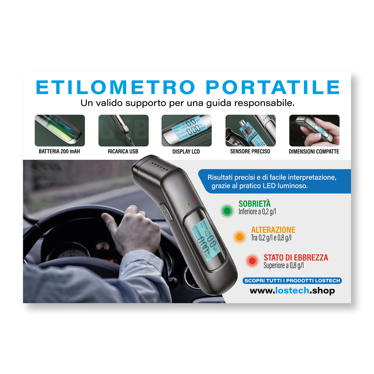 LOSTECH ESPOSITORE DA BANCO + ETILOMETRI RICARICABILI LS-ET01