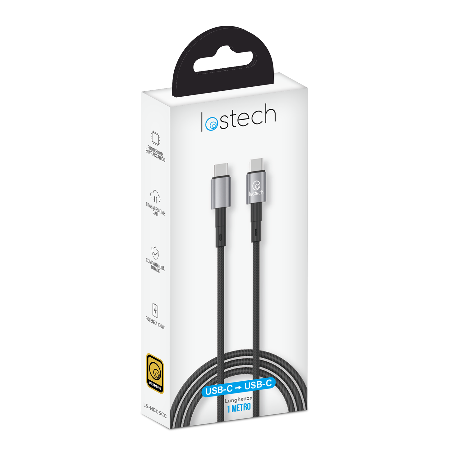 LOSTECH PREMIUM LS-NB05CC CAVO USB-C / USB-C RICARICA RAPIDA FINO A 100W - Nero