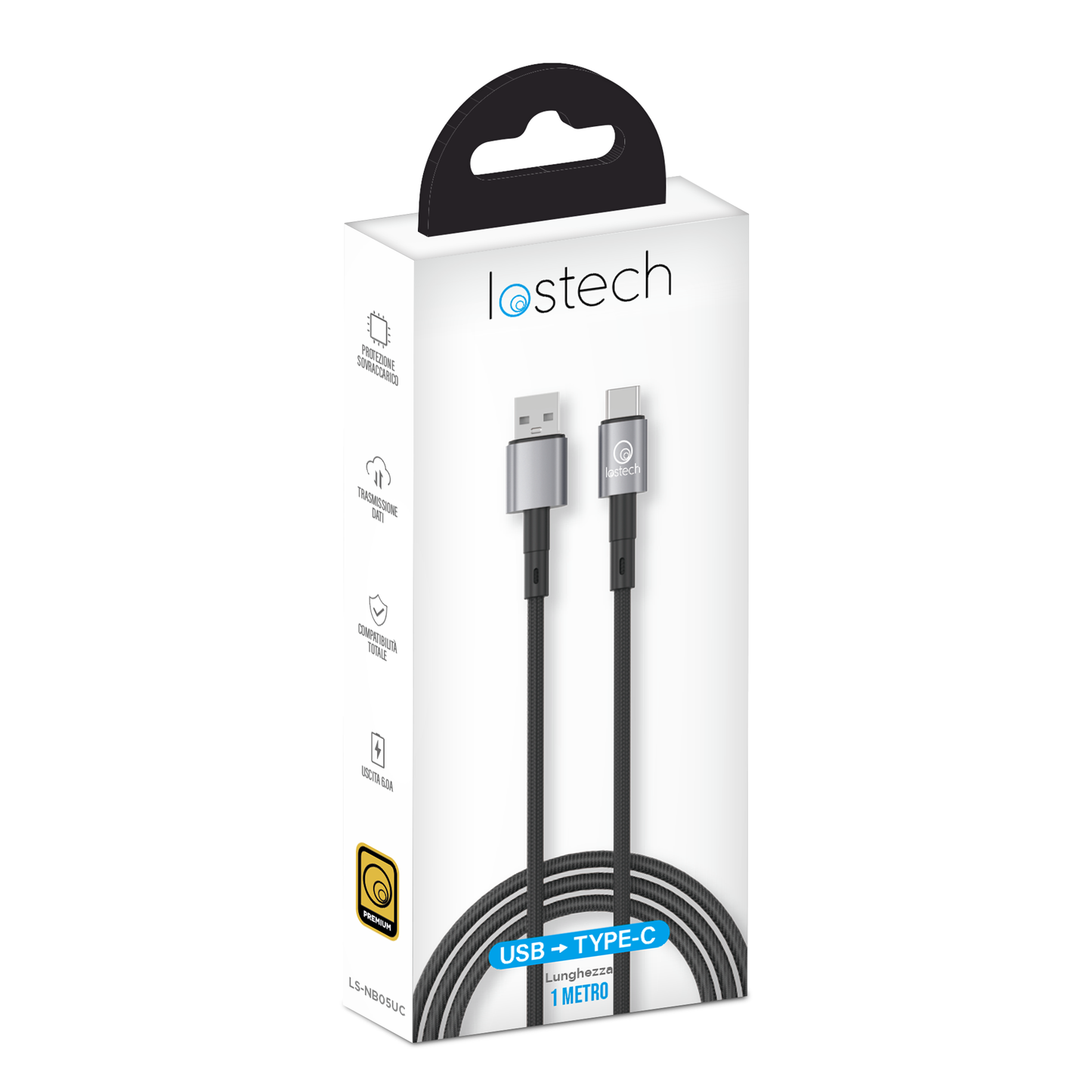 LOSTECH PREMIUM LS-NB05UC CAVO USB / USB-C RICARICA RAPIDA 6A - Nero