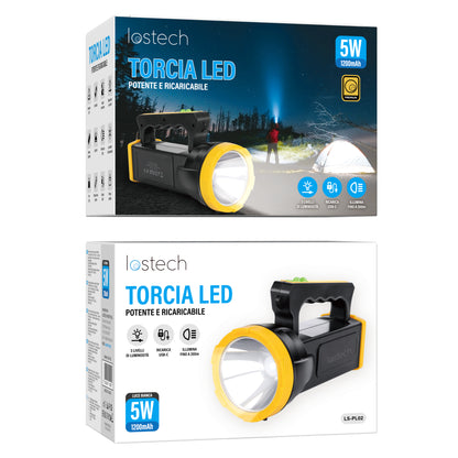 LOSTECH PREMIUM LS-PL02 TORCIA LED RICARICABILE LUCE BIANCA 5W / 1200mAh