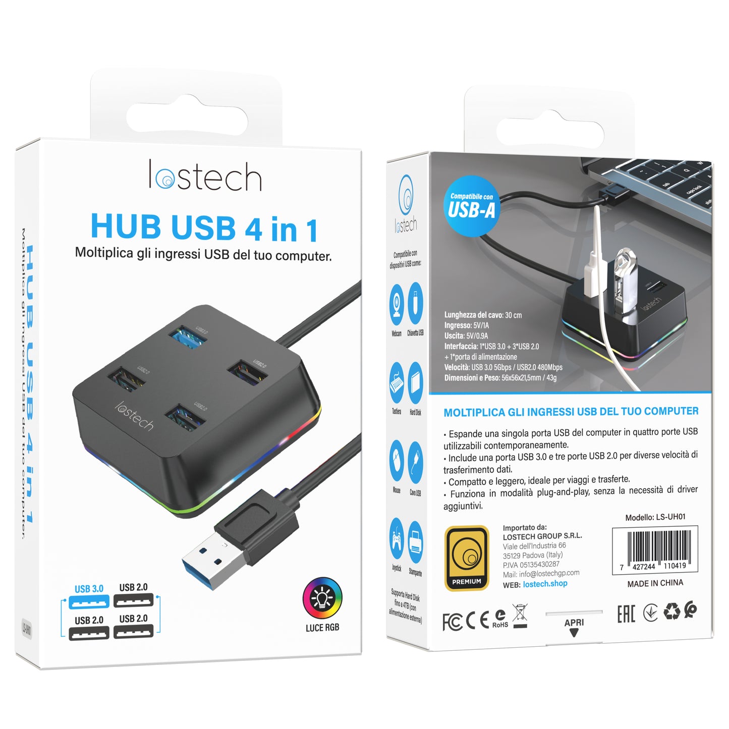 LOSTECH PREMIUM LS-UH01 HUB USB 4in1 / 1 USB 3.0 - 3 USB 2.0