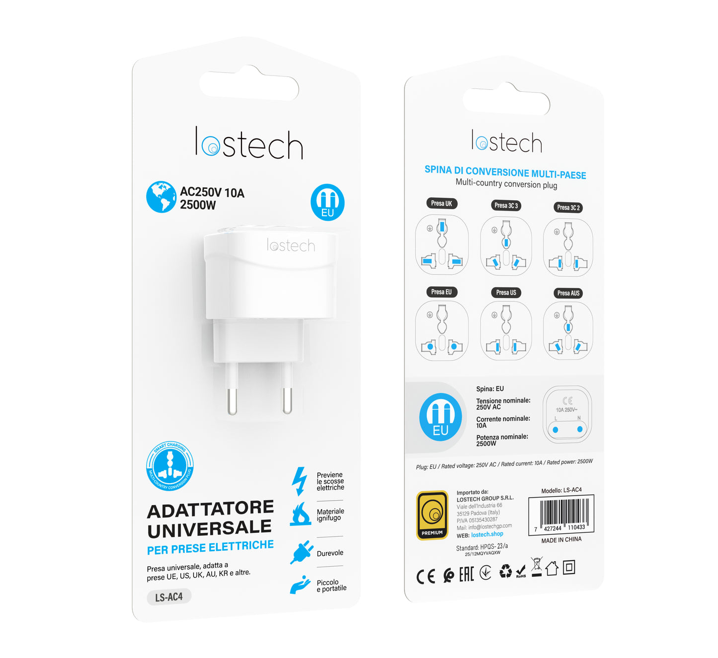 LOSTECH PREMIUM LS-AC4 ADATTATORE UNIVERSALE PER PRESE ELETTRICHE