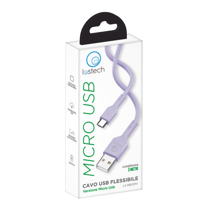 LOSTECH LS-NB12MV CAVO USB FLESSIBILE 3M MICRO USB - VIOLET