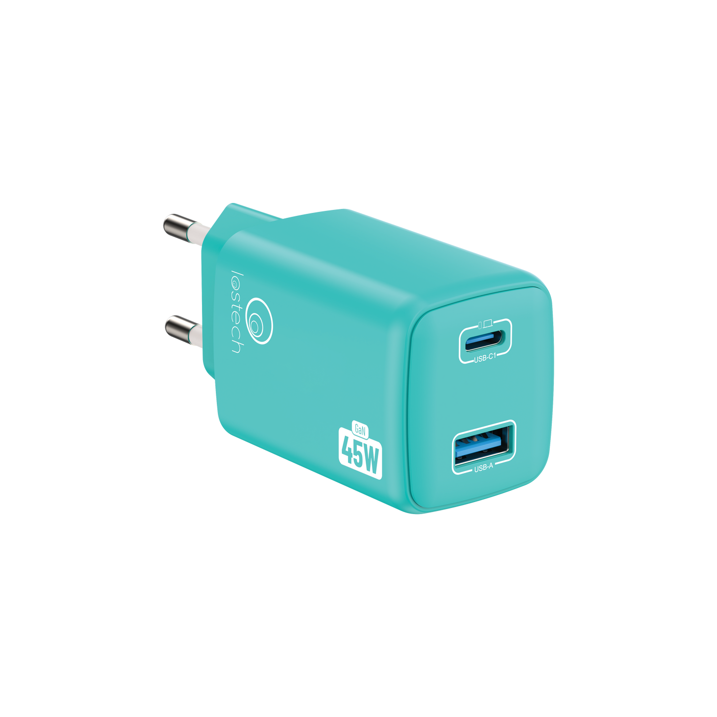 LOSTECH PREMIUM LS-NC12A CARICATORE GaN 45W USB / USB-C CON CAVO USB-C / USB-C 150CM - Aquamarine Blue