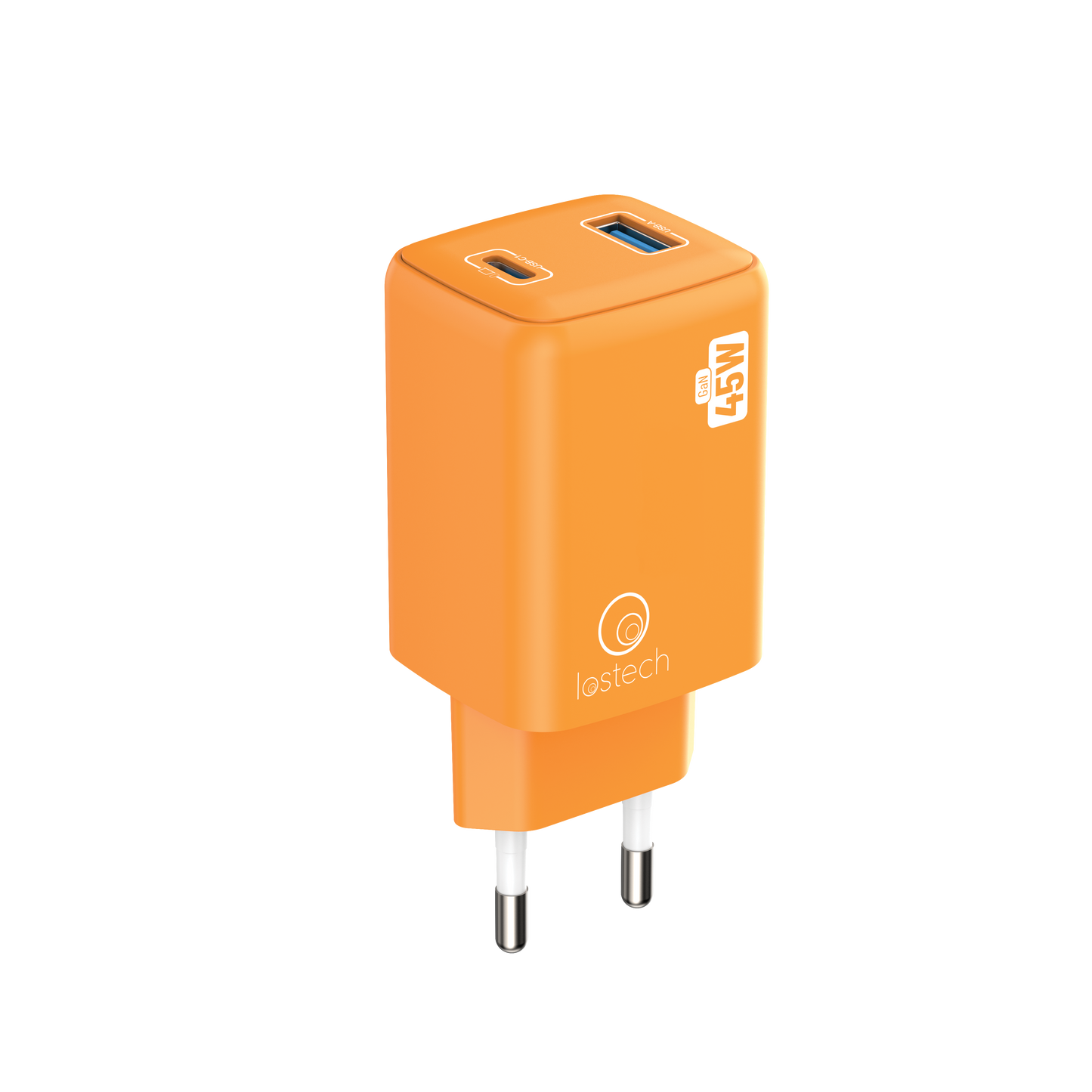 LOSTECH PREMIUM LS-NC12C CARICATORE GaN 45W USB / USB-C CON CAVO USB-C / USB-C 150CM - Cosmic Orange