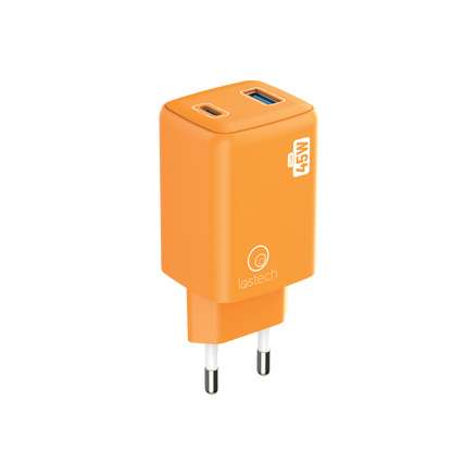 LOSTECH PREMIUM LS-NC12C CARICATORE GaN 45W USB / USB-C CON CAVO USB-C / USB-C 150CM - Cosmic Orange