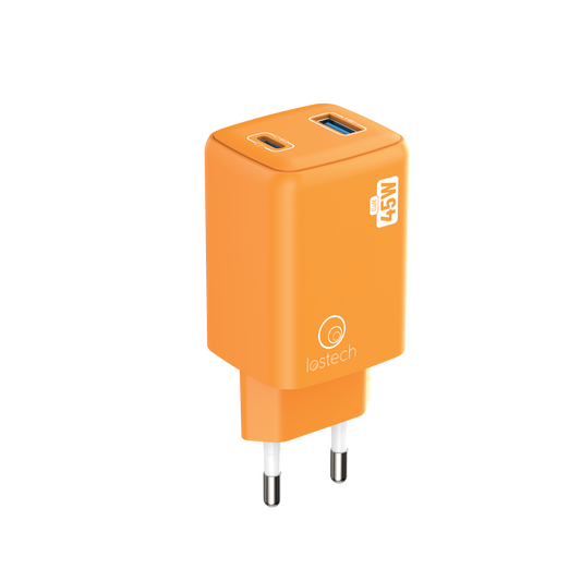 LOSTECH PREMIUM LS-NC12C CARICATORE GaN 45W USB / USB-C CON CAVO USB-C / USB-C 150CM - Cosmic Orange