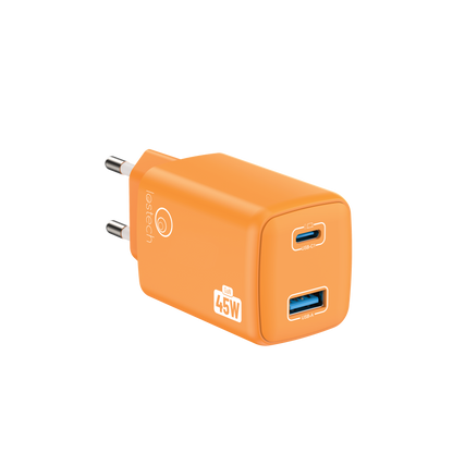LOSTECH PREMIUM LS-NC12C CARICATORE GaN 45W USB / USB-C CON CAVO USB-C / USB-C 150CM - Cosmic Orange