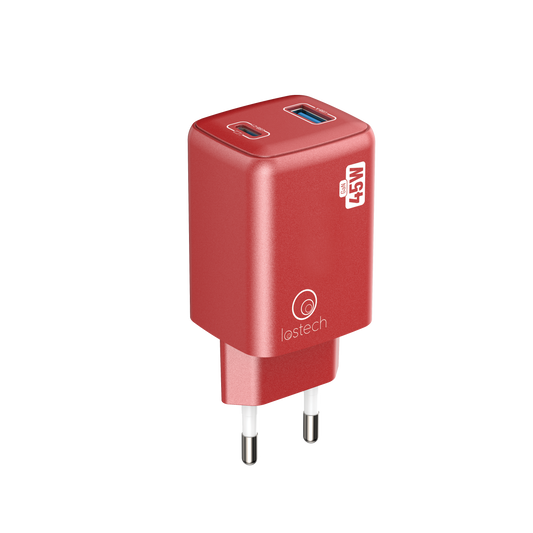 LOSTECH PREMIUM LS-NC12R CARICATORE GaN 45W USB / USB-C CON CAVO USB-C / USB-C 150CM - Cherry Red