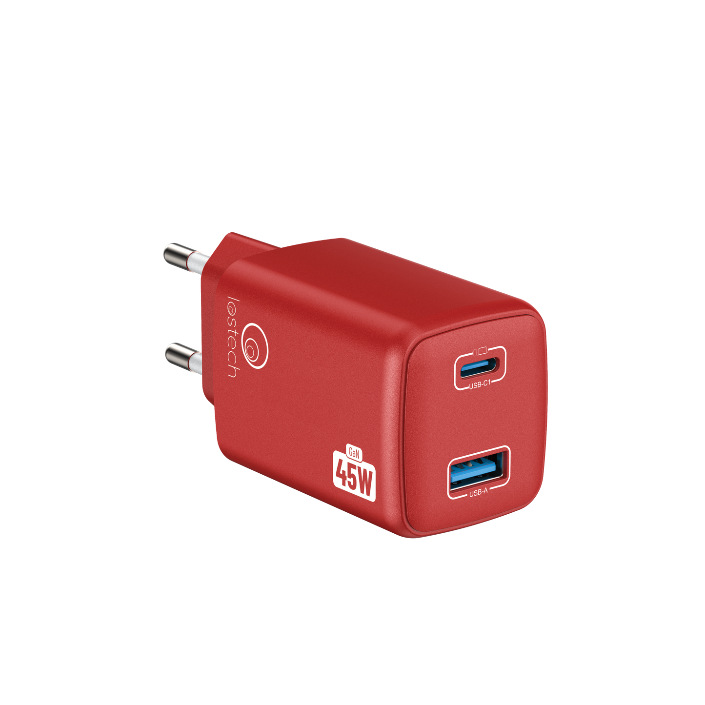 LOSTECH PREMIUM LS-NC12R CARICATORE GaN 45W USB / USB-C CON CAVO USB-C / USB-C 150CM - Cherry Red