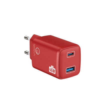 LOSTECH PREMIUM LS-NC12R CARICATORE GaN 45W USB / USB-C CON CAVO USB-C / USB-C 150CM - Cherry Red