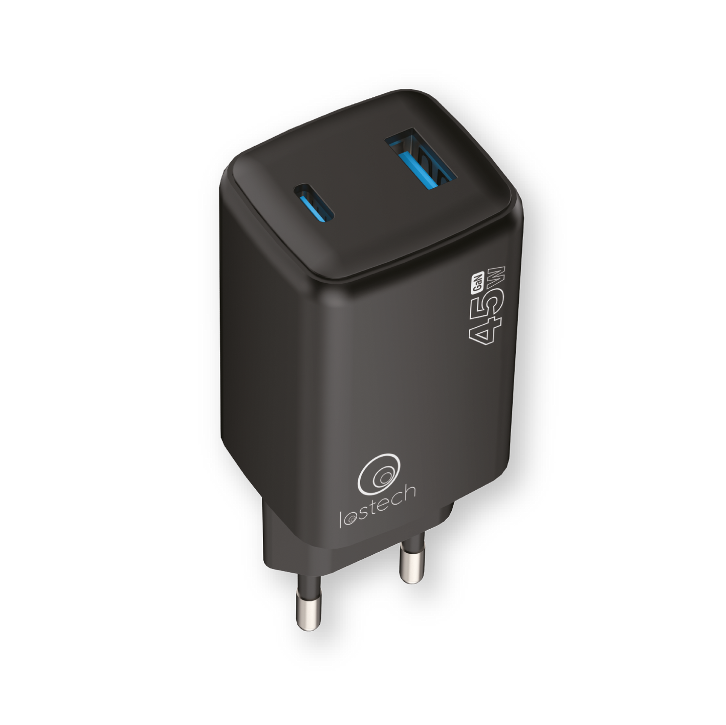LOSTECH PREMIUM LS-NC09B CARICATORE GaN 45W CON USB-C E USB-A - NERO