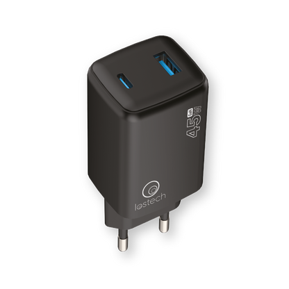 LOSTECH PREMIUM LS-NC09B CARICATORE GaN 45W CON USB-C E USB-A - NERO
