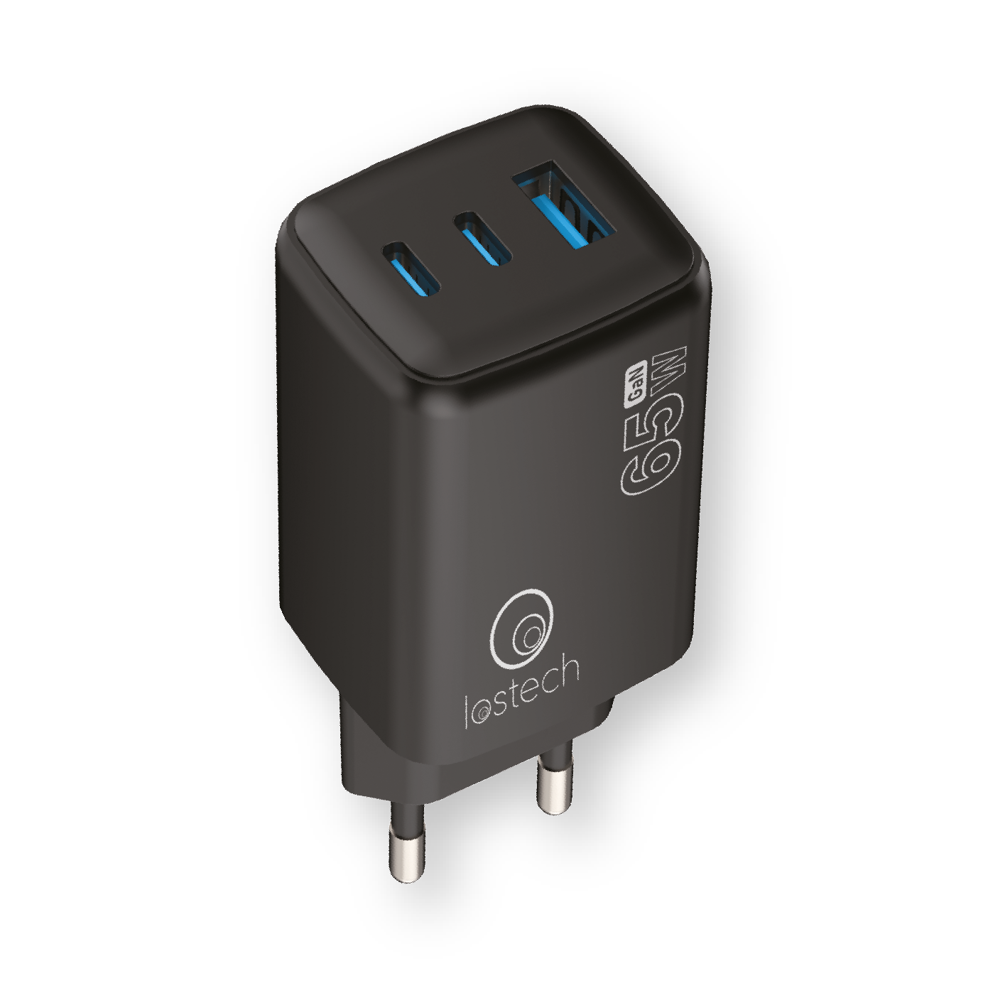 LOSTECH PREMIUM LS-NC11B CARICATORE GaN 65W CON 2 USB-C E 1 USB-A - NERO