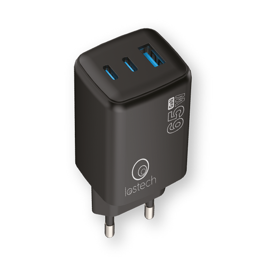 LOSTECH PREMIUM LS-NC11B CARICATORE GaN 65W CON 2 USB-C E 1 USB-A - NERO