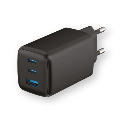LOSTECH PREMIUM LS-NC11B CARICATORE GaN 65W CON 2 USB-C E 1 USB-A - NERO