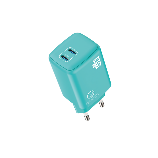 LOSTECH PREMIUM LS-NC13A CARICATORE GaN 45W DOPPIA USB-C CON CAVO USB-C / USB-C 150CM - Aquamarine Blue