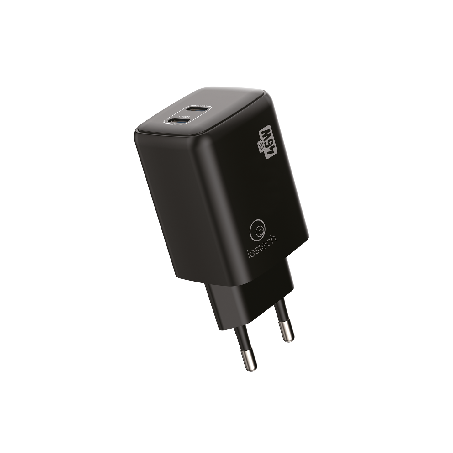 LOSTECH PREMIUM LS-NC13B CARICATORE GaN 45W DOPPIA USB-C CON CAVO USB-C / USB-C 150CM - Absolute Black