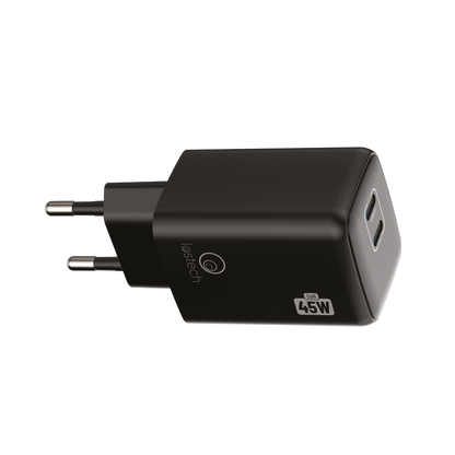 LOSTECH PREMIUM LS-NC13B CARICATORE GaN 45W DOPPIA USB-C CON CAVO USB-C / USB-C 150CM - Absolute Black