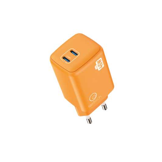LOSTECH PREMIUM LS-NC13C CARICATORE GaN 45W DOPPIA USB-C CON CAVO USB-C / USB-C 150CM - Cosmic Orange
