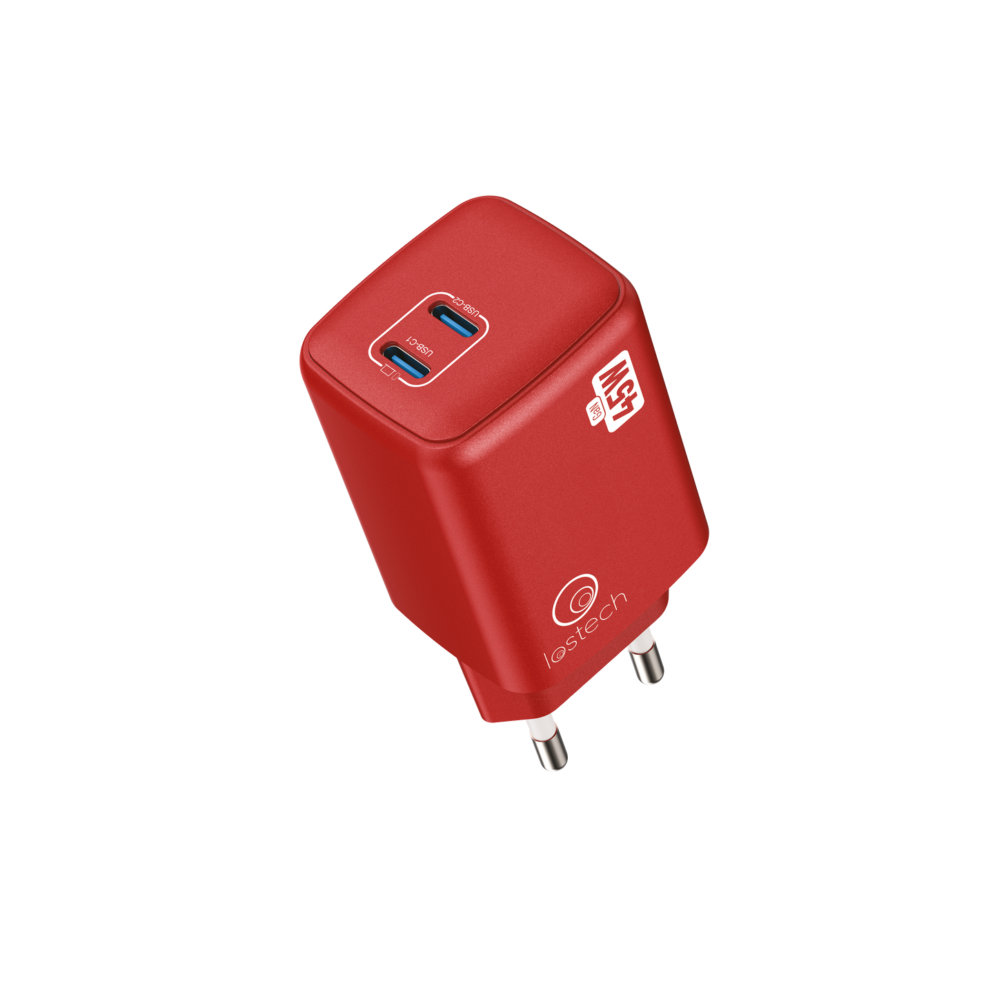 LOSTECH PREMIUM LS-NC13R CARICATORE GaN 45W DOPPIA USB-C CON CAVO USB-C / USB-C 150CM - Cherry Red