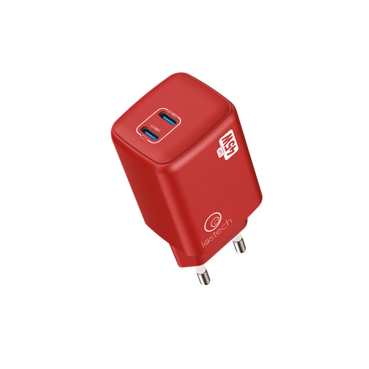 LOSTECH PREMIUM LS-NC13R CARICATORE GaN 45W DOPPIA USB-C CON CAVO USB-C / USB-C 150CM - Cherry Red
