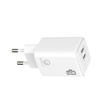 LOSTECH PREMIUM LS-NC13W CARICATORE GaN 45W DOPPIA USB-C CON CAVO USB-C / USB-C 150CM - Pure White