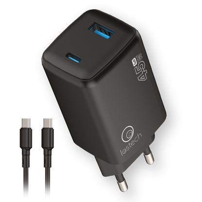 LOSTECH PREMIUM LS-NC57B CARICATORE GaN 45W CON USB-C E USB-A E CAVO USB-C/USB-C - NERO