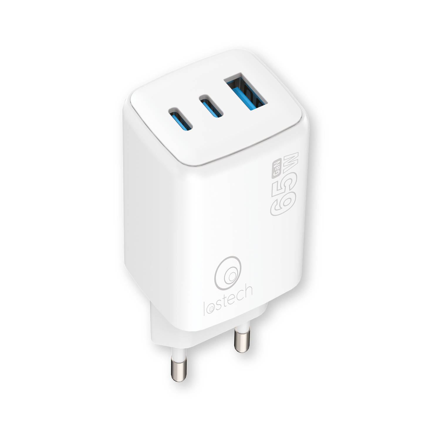 LOSTECH PREMIUM LS-NC11 CARICATORE GaN 65W CON 2 USB-C E 1 USB-A - BIANCO